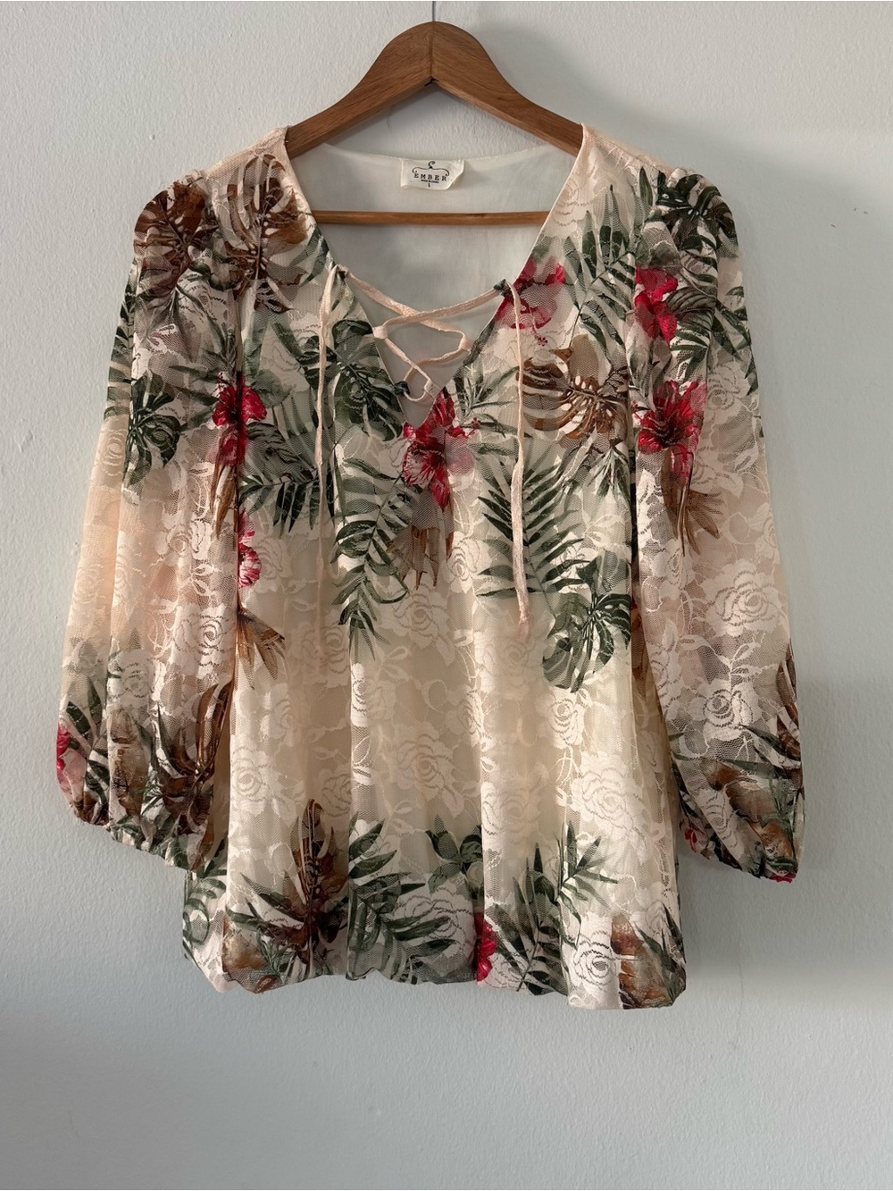 Ember Lace Floral Top Blouse Sz L Cottagecore Coquette Whimsical Romantic Boho